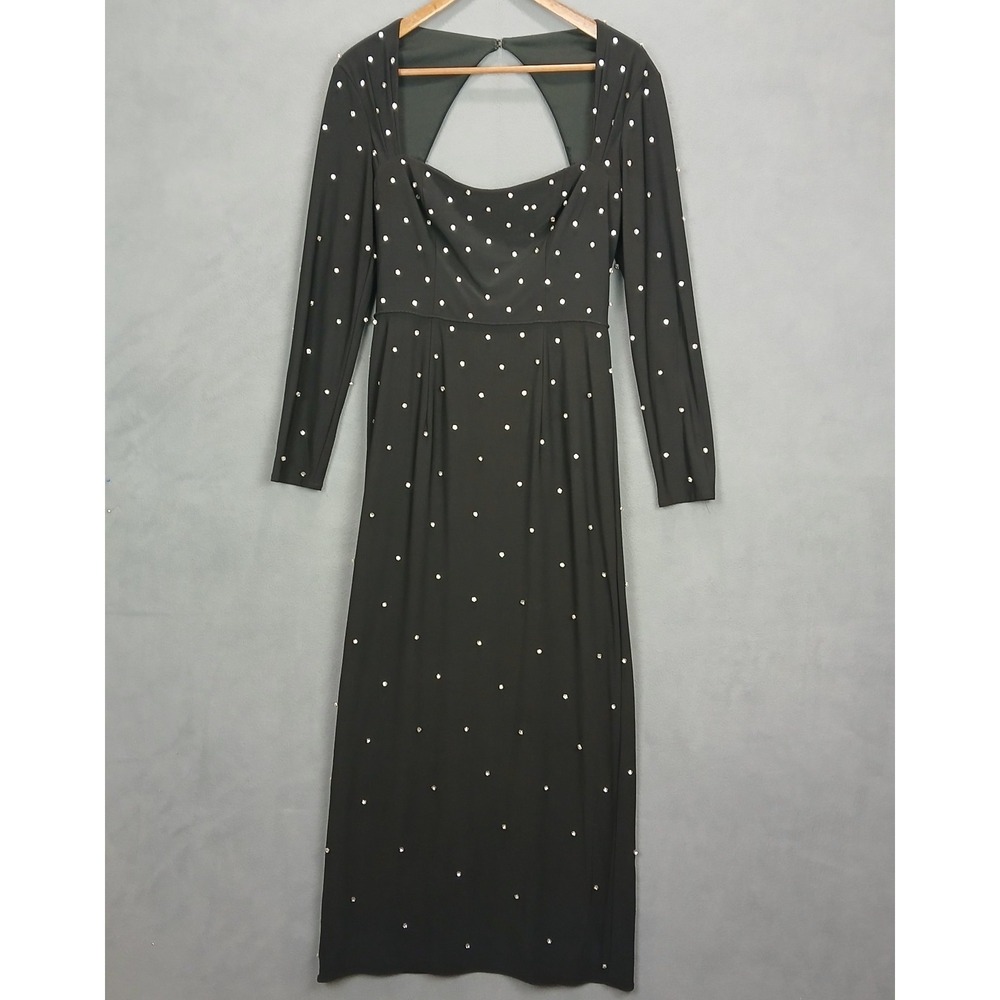 Mac Duggal Black Maxi Dress with White Polka Dots